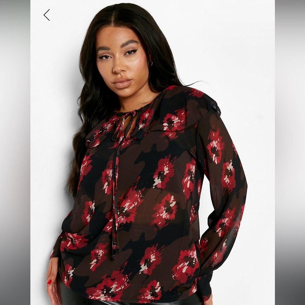 Smudge Rose Ruffle Chiffon Blouse - Picture 2 of 4